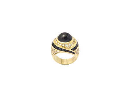 Sugar Loaf Dome + Cabochon Sapphire + Diamond Cocktail Ring For Cheap