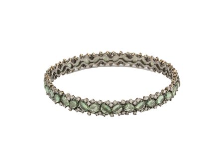 Green Sapphire, Diamond, and Jagged White Gold Stack Bracelet Online Sale