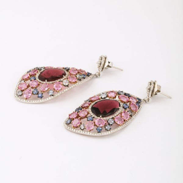 Pink Tourmaline + Sapphire Ear Pendants Discount