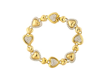 Gold and Diamond Hearts on Line Bracelet on Sale