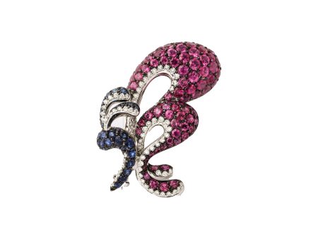 Stylized Blue + Pink Sapphire and Diamond Butterfly Brooch For Discount