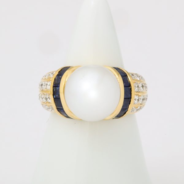 South Sea Pearl Sapphire + Diamond Cocktail Ring Hot on Sale