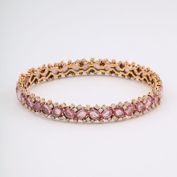 Pink Sapphire, Diamond, and Jagged White Gold Stack Bracelet For Sale