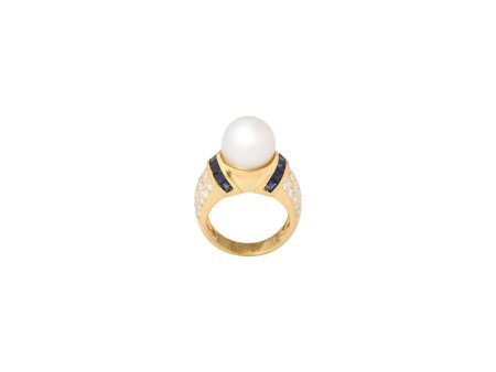 South Sea Pearl Sapphire + Diamond Cocktail Ring Hot on Sale