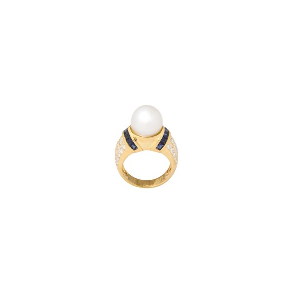 South Sea Pearl Sapphire + Diamond Cocktail Ring Hot on Sale