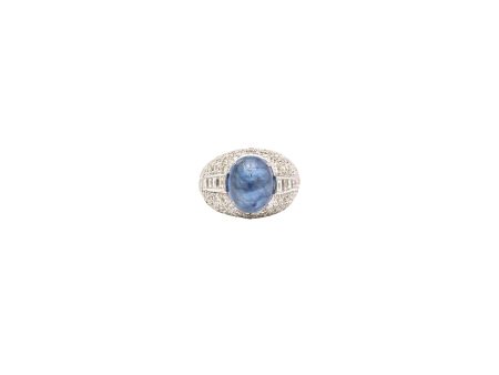 Cabochon Sapphire + Diamond Baguette Cocktail Ring Supply