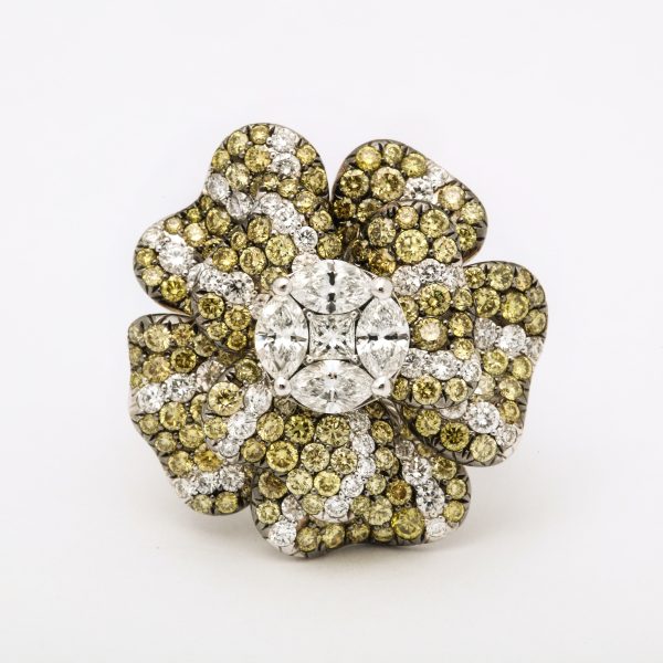 Multi Color Green + Colorless Diamond Floral Ring For Cheap