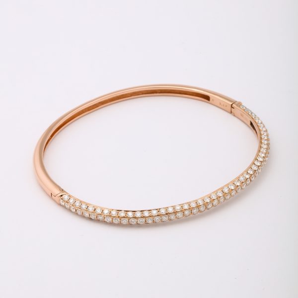 Diamond and Rose Gold Oval Bangle Bracelet Fashion