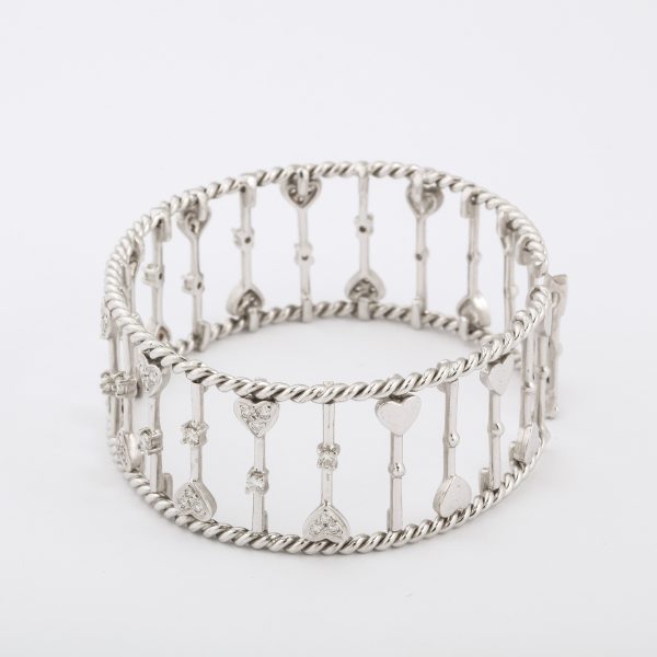 White Gold Cable and Diamond Cuff Bracelet For Cheap