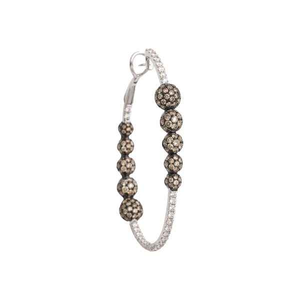 White Gold, Colorless and Cognac Diamond Hoop Earrings For Sale