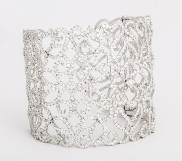 White Gold and Diamond Lace Cuff Bracelet Online