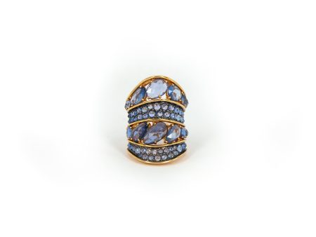 Rose Cut Blue Sapphire and Rose Gold Saddle Ring on Sale